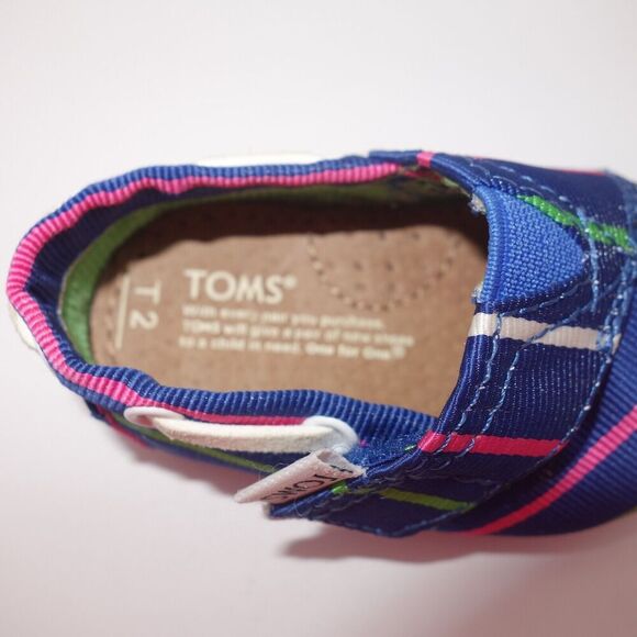 NEW Toms Shoes Blue Purple Stripe Size T2 2 Walkers Baby Infant Girls - Picture 6 of 7